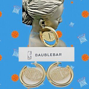 Baublebar NBA Crystal Pave NY Knicks Name Logo Polished Gold Large Hoop Earrings